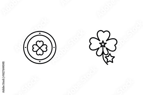 Lucky clover and coin icons shamrock st patrick's day