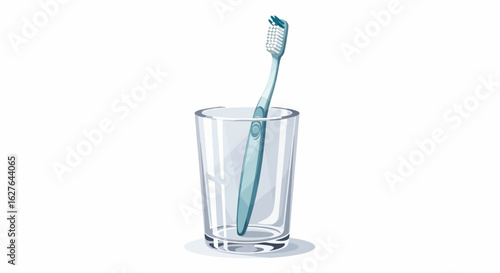 Toothbrush standing in glass on white background, a dental hygiene illustration
