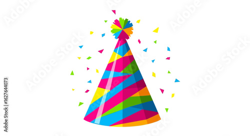 Celebratory party hat with confetti graphic illustration for festive events