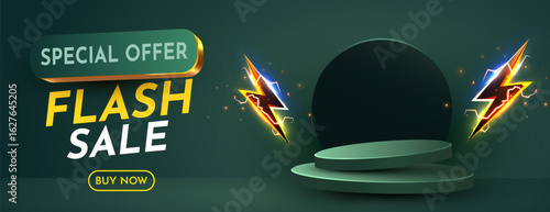 Flash Sale. Colorful discount sale podium. Special offer composition. Vector illustration