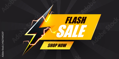 Flash sale banner with thunderbolt. Vector illustration