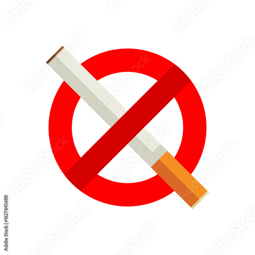 Cigarette stop quit smoking in red prohibition area sign icon flat vector design