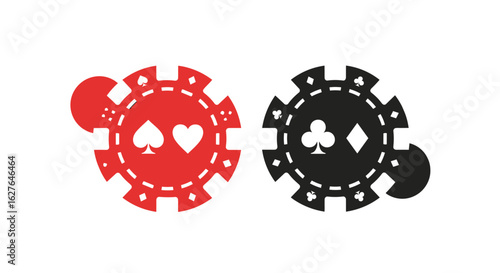 Casino chips with suit symbols and abstract shapes representing gaming and gambling