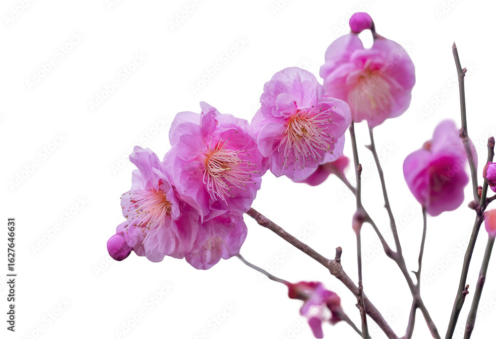 Fototapeta premium Close-up of several delicate pink blossoms on branches