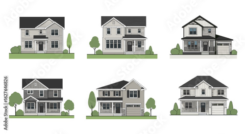 Collection of modern suburban family homes offering comfortable living spaces and attractive curb appeal