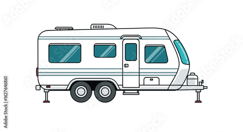 Modern camper trailer with turquoise accents for outdoor adventures and travel getaways