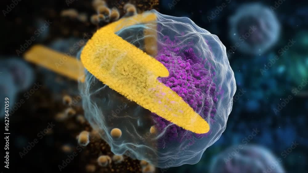 Cell with a purple and brown center. The cell is surrounded by other ...