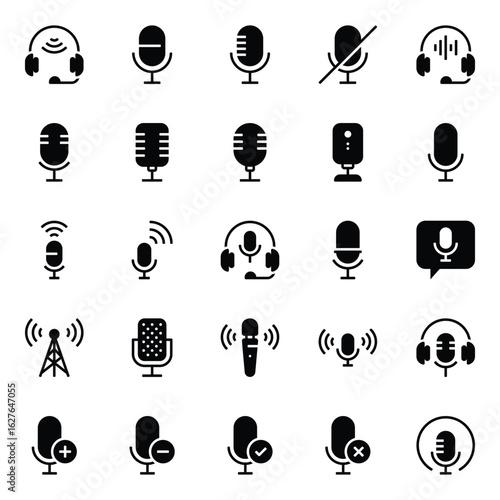 Glyph icons set for Podcast microphone
