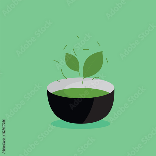 Matcha tea logo. Matcha tea accessories, Japan tea bowl simple icon vector illustration