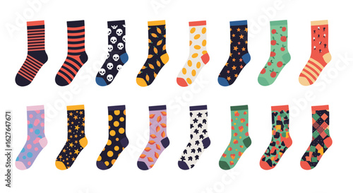 Collection of funky patterned colorful socks for everyday wear and funky fashion statements