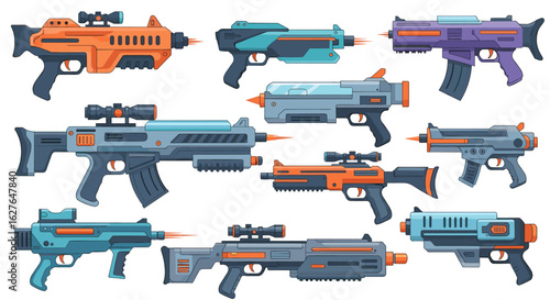 Collection of futuristic sci fi weapons laser blasters energy guns and futuristic rifles for combat and gaming