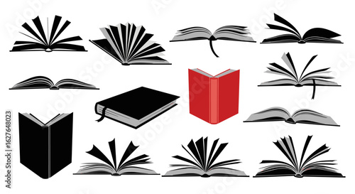 Collection of open and closed books representing literature and knowledge discovery