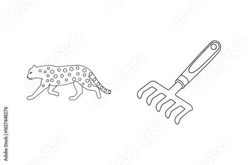 Spotted feline and garden rake cheetah animal