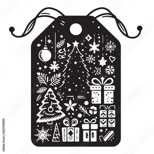 black Xmas gift tag Silhouette Vector, High Quality Illustration on White Background