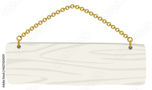シンプルな木製の吊り下げ看板ベクター素材｜店舗・案内用イラスト｜白樺風｜チェーン部分ブラシ設定(Simple Wooden Hanging Signboard Vector – Birch Style for Shops and Signs with Chain Brush)