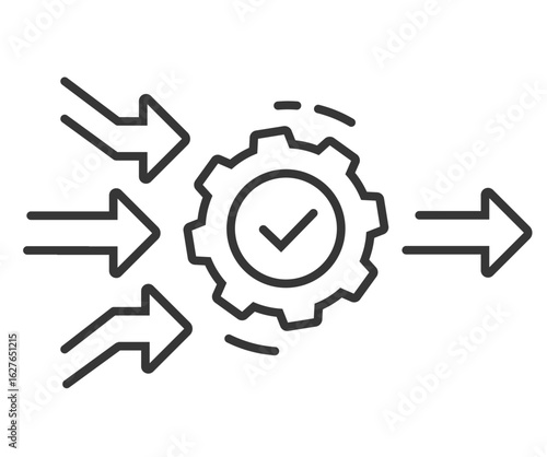 Simplify business process workflow icon line stroke graphic vector, outline thin linear operation method automation management implementation sign symbol, improve work flow efficiency tech