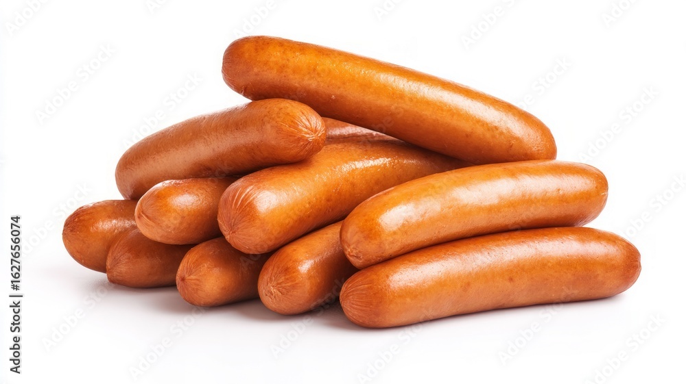 Neatly stacked sausages on white background. AI image Neatly stacked sausages on white background. AI image