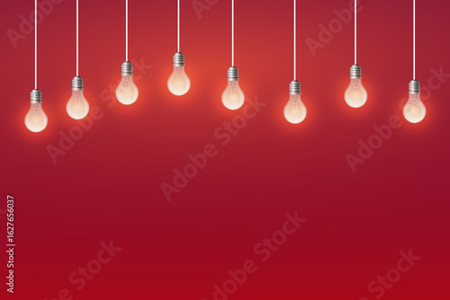 Glowing hanging bulbs and Christmas lights.