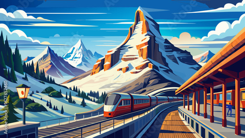 Switzerland Alps Matterhorn Snow Mountains at Gornergrat bahn train station, Zermatt, Switzerland