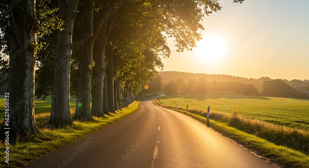 Obraz premium Road Between Trees at Sunrise