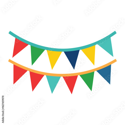 Colorful Pennant Banner Illustration with Triangle Flags for Celebration, Decoration, and Festivities