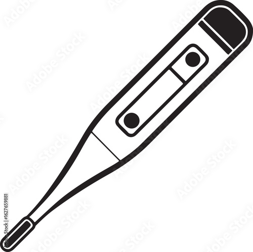 Simple black and white illustration of a digital thermometer a common medical tool for measuring body temperature