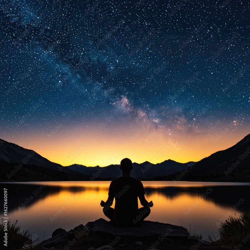 silhouette of a man meditating on a sunset background silhouette of a man meditating on a sunset background