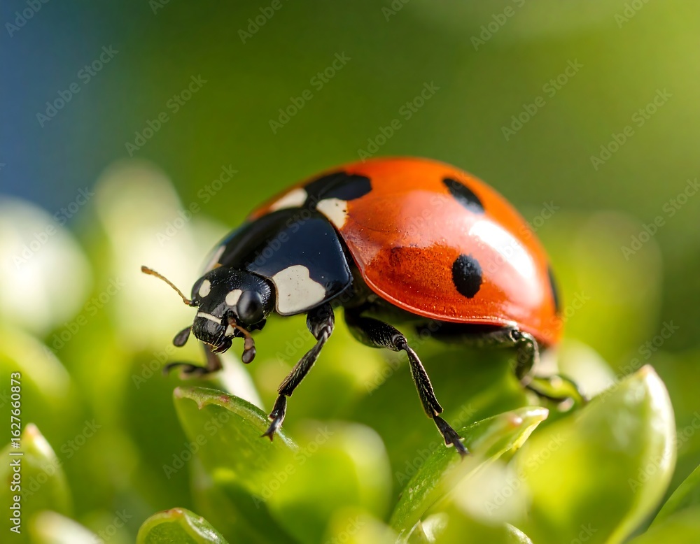 Fototapeta premium Close-up ladybug on green leaves