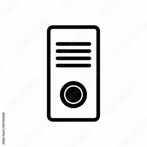 Intercom system for home security. Modern intercom design with minimalist lines and simple button.  Intercom device is perfect for home use. Intercom panel for modern apartment buildings or house.