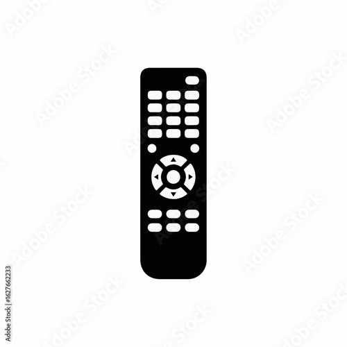 Remote control with buttons and directional pad. This remote control has many functions for controlling home appliances.  Modern remote control design for user interface.