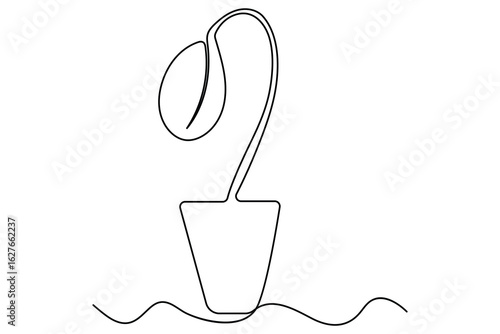 Continuous one line drawing of the step by step process of a plant growing from seed to sprout in doodle style
