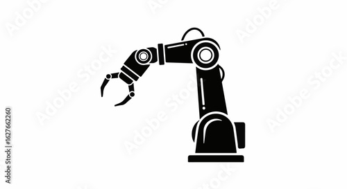 Robot arm, industrial robotic manipulator with metallic claw and joints. Robot arm, strong and powerful mechanical arm designed for automated tasks.