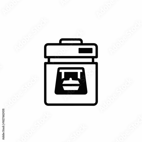 Trash compactor icon for home appliances. Simple trash compactor illustration for user manuals and instructions.  Trash compactor image perfect for website design and household appliance brochures.