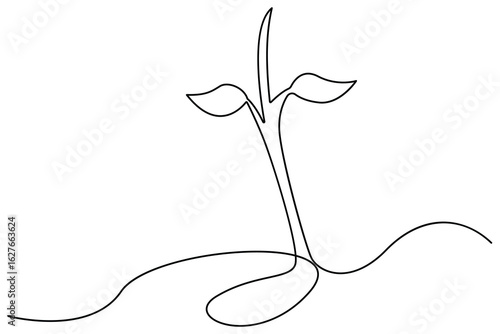 Continuous one line drawing of the step by step process of a plant growing from seed to sprout in doodle style
