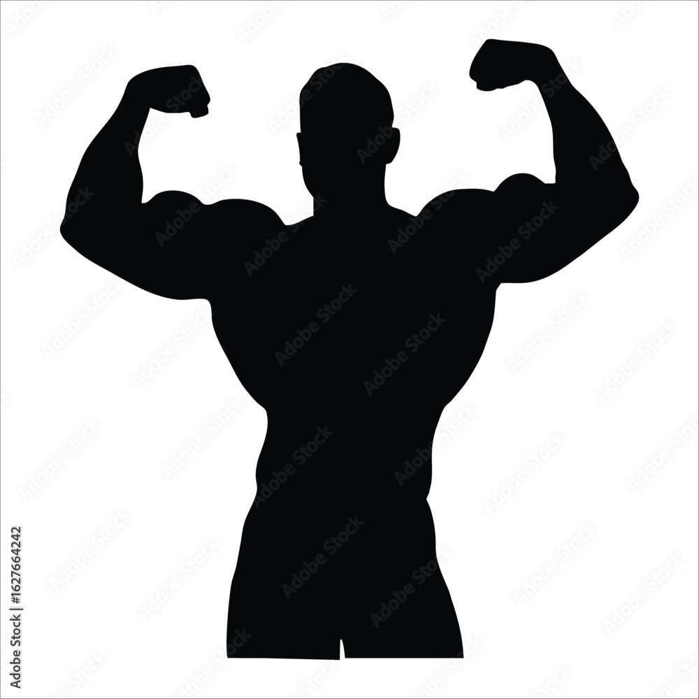 Fototapeta premium Silhouette of a Bodybuilder Flexing Arms