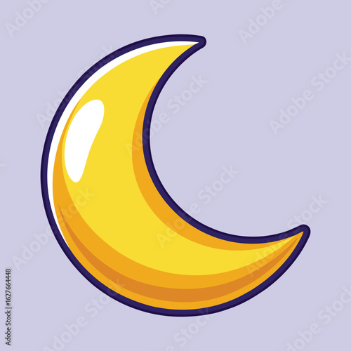 Cartoon Illustration of a Crescent Moon on a Pale Lavender Background
