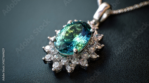 Tourmaline necklace with diamonds. Ai generative.