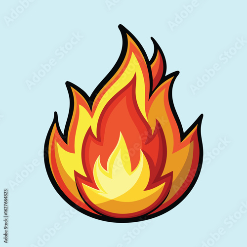 Cartoon illustration of fire flames with vibrant colors and dark outline