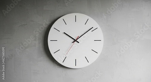 Wallpaper Mural White Round Wall Clock with Black Markings and Hands on Textured Gray Wall white clock round clock Torontodigital.ca