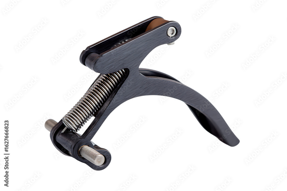 Obraz premium Black metal spring clamp tool isolated on transparent background for construction