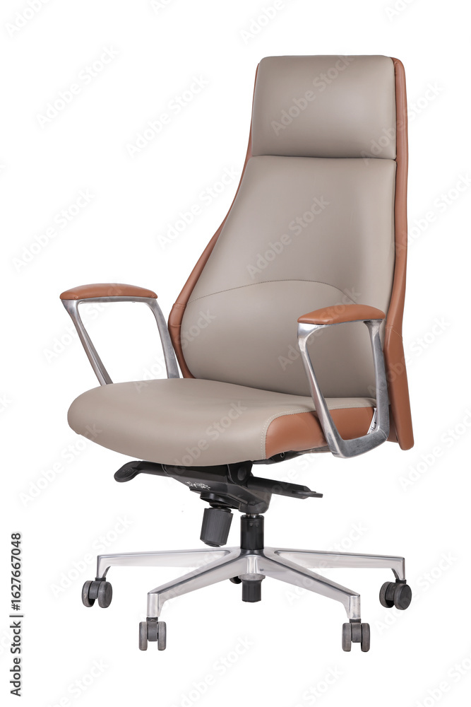 Obraz premium Luxurious high-back leather office chair in green with cushioned armrests, swivel base, and ergonomic design for executive comfort and style