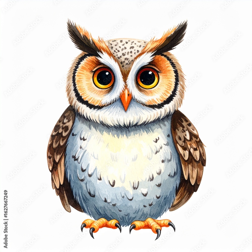 Obraz premium Adorable Watercolor Owl Illustration Perfect for Wellness Branding.
