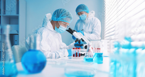 Photos Medical analysis. Two scientists working in laboratory
