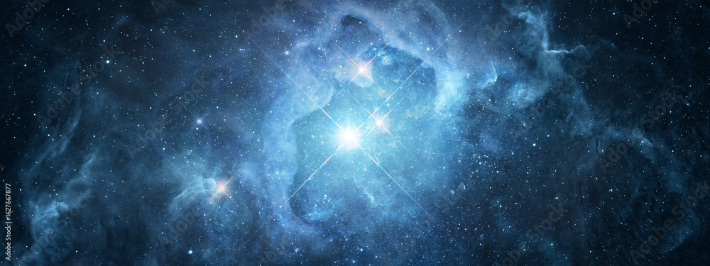 Naklejka premium Space scene with stars in the galaxy. Panorama. Universe filled with stars, nebula and galaxy,. Elements of this image furnished by NASA.