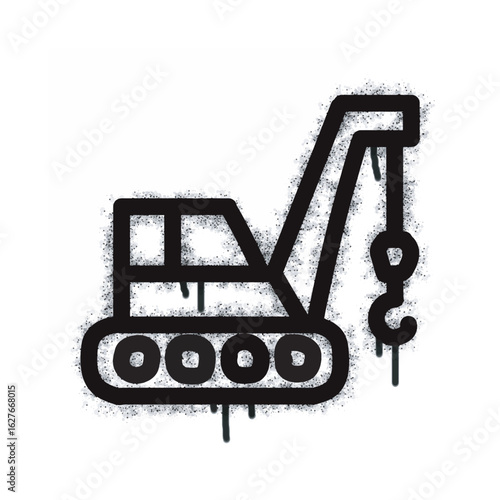 Telescopic handler graffiti spray icon isolated on white background. Telescopic handler graffiti icon with spray gun in black on white. Vector illustration.
