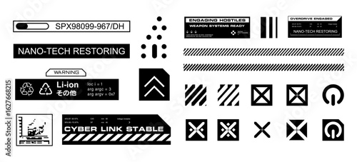 Futuristic streetwear cyberpunk interface element technology graphic vector design template