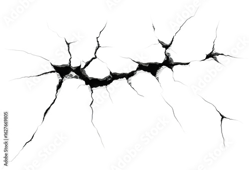 Obraz na płótnie Large black crack pattern, isolated on transparent cutout background