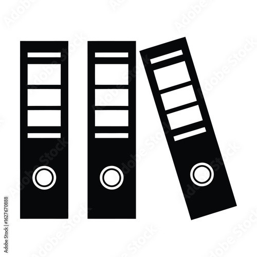 Archive Office Ring Binders and Files Black and White Illustration

