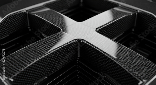 Fototapeta Naklejka Na Ścianę i Meble -  Abstract Carbon Fiber XShaped Structure CloseUp.