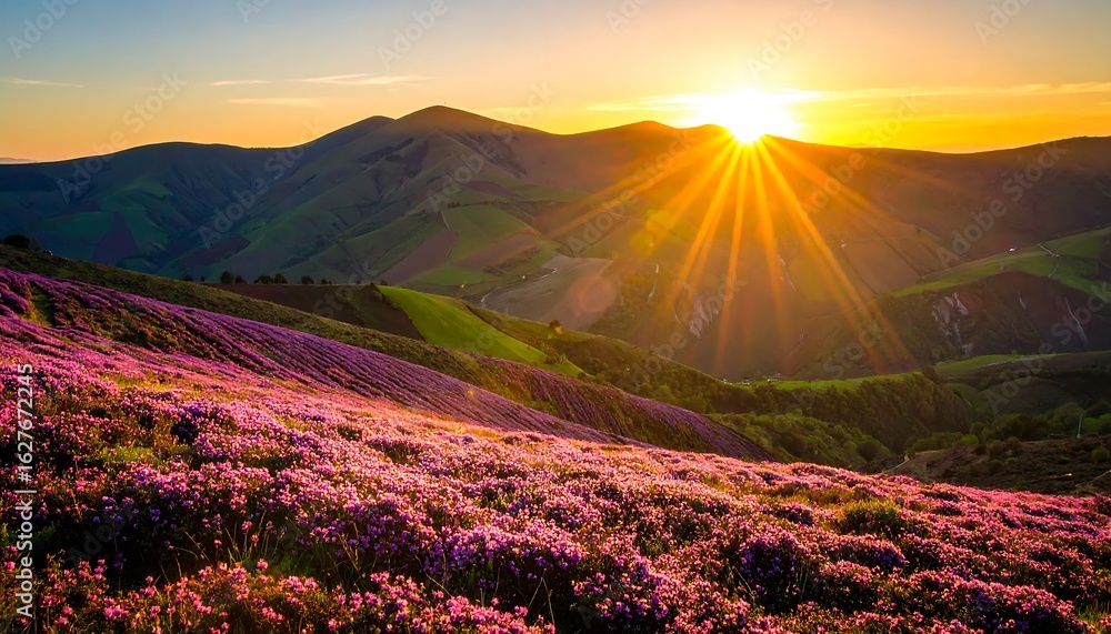 custom made wallpaper toronto digitalBlooming Field with Mountains at Sunset Landscape